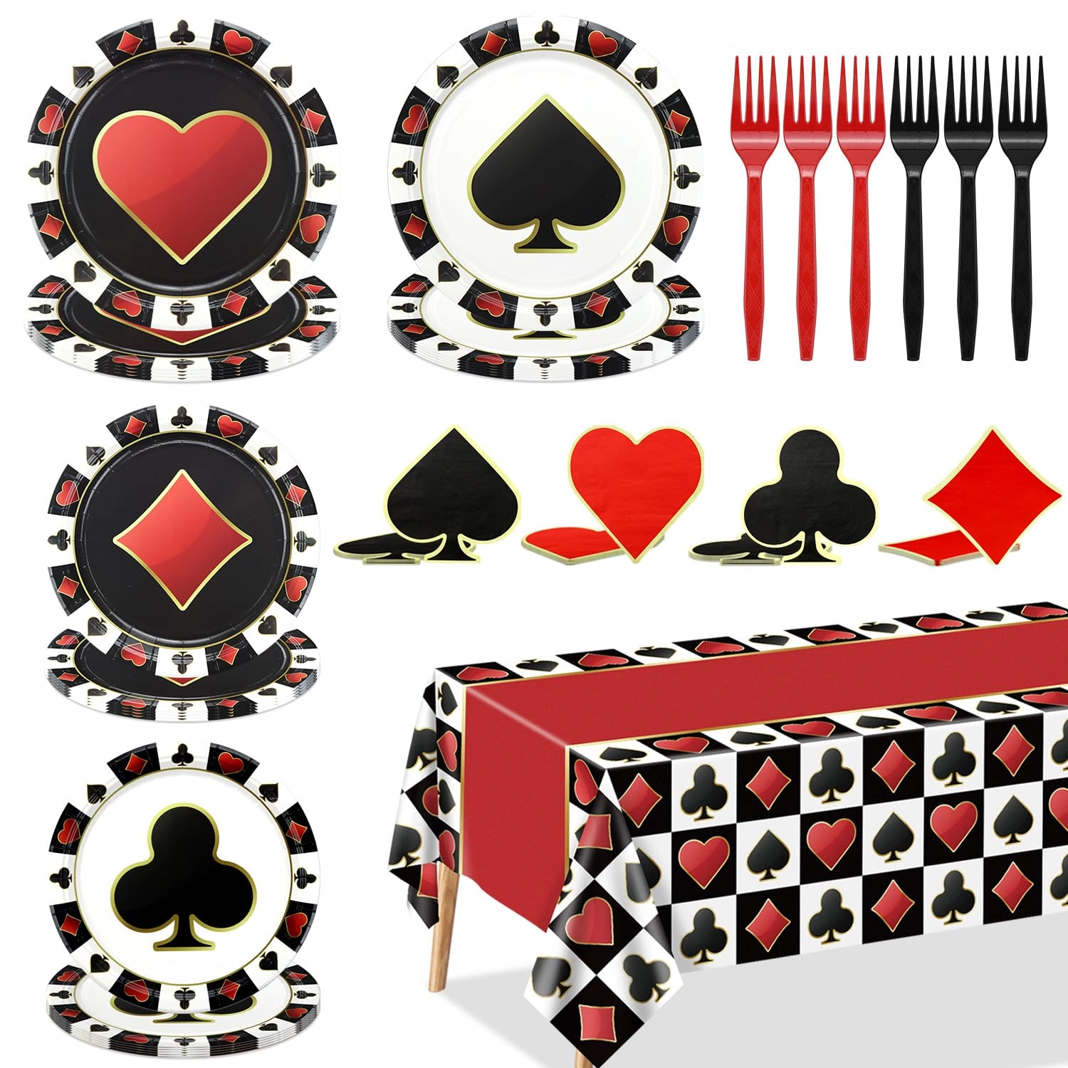 apuxxjupa Casino Plates + Poker Tablecloth + Casino Napkins - 61.0 count Birthday