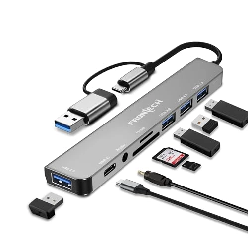 FRONTECH Multi-Port Expansion Hub - 8-in-1 Dual Input (USB-C & USB)