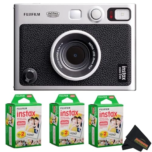 INSTAX Mini EVO - 2.4" x 1.8" + Instax Film - 20 Sheets + Custom Case + Album - MiniMate 96 slot + micro memory card - 32GB