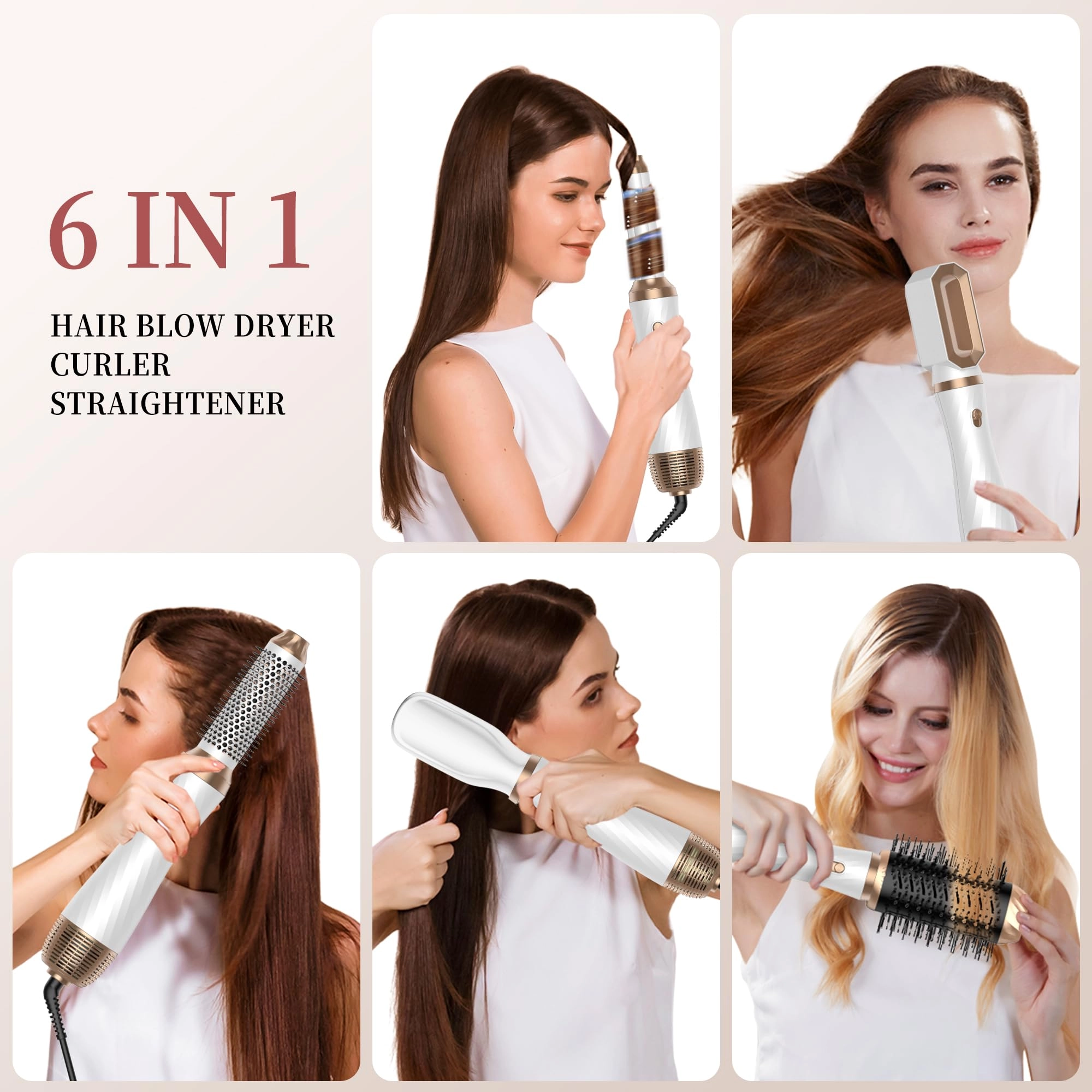 6 in 1 Hair Dryer Brush - 700 watts Gold