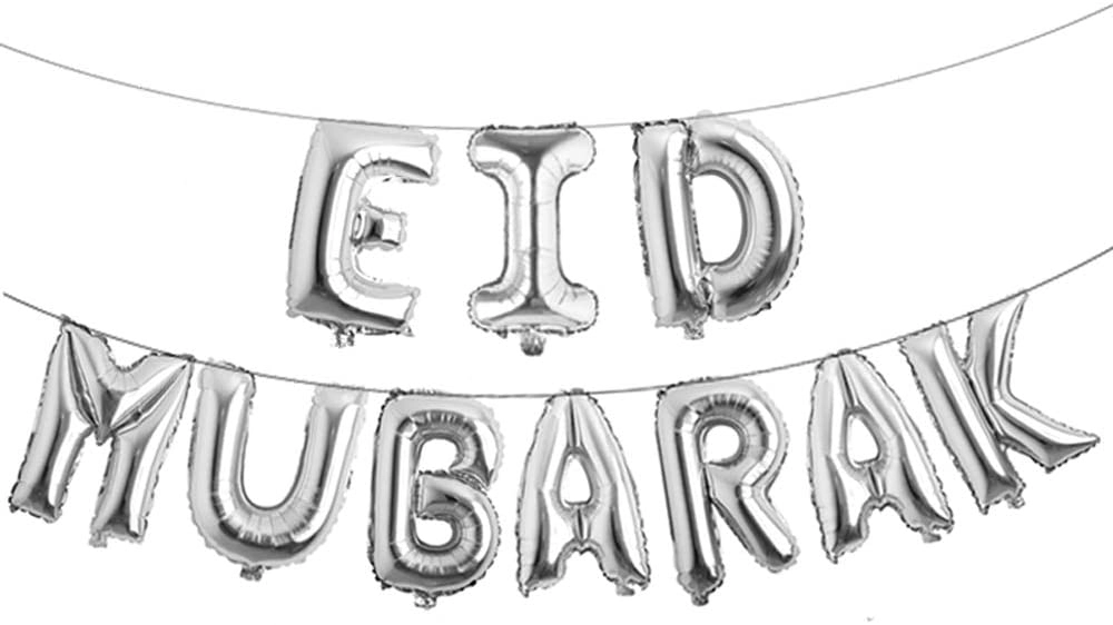 Eid Mubarak Foil Balloon Banner - 16" Silver Ramadan