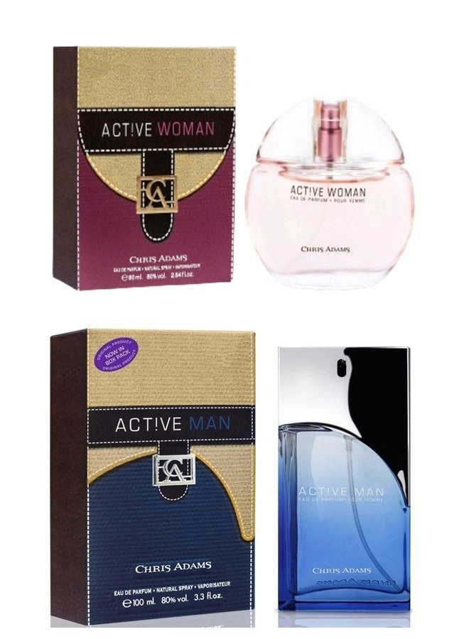 CHRIS ADAMS Active Man Eau de Parfum - 100ml + Active Woman Eau de Parfum - 80ml