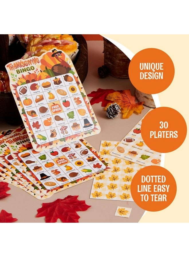 Thanksgiving Bingo Game Cards - Kids 30 PCS