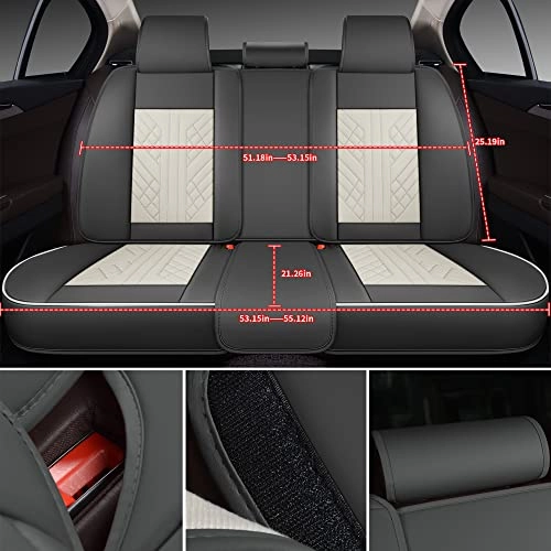 Bench Seat Cover - Rear Seat Faux Leather Grey and White