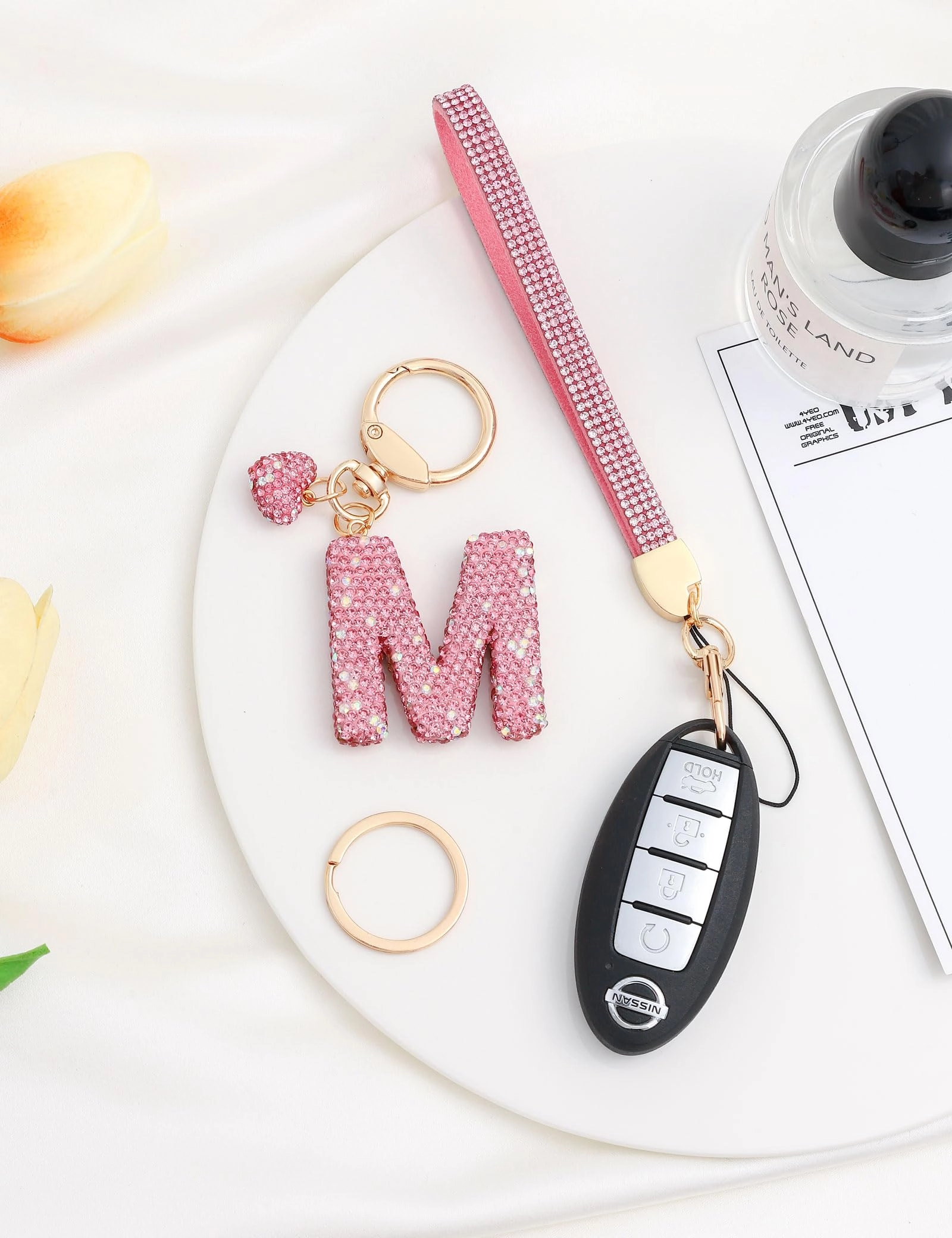 Initial Keychain - L Purple Rhinestone