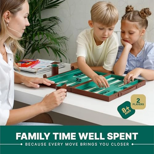 Backgammon Set - Green Edition Cognac Alcantara Case Velvet Interior