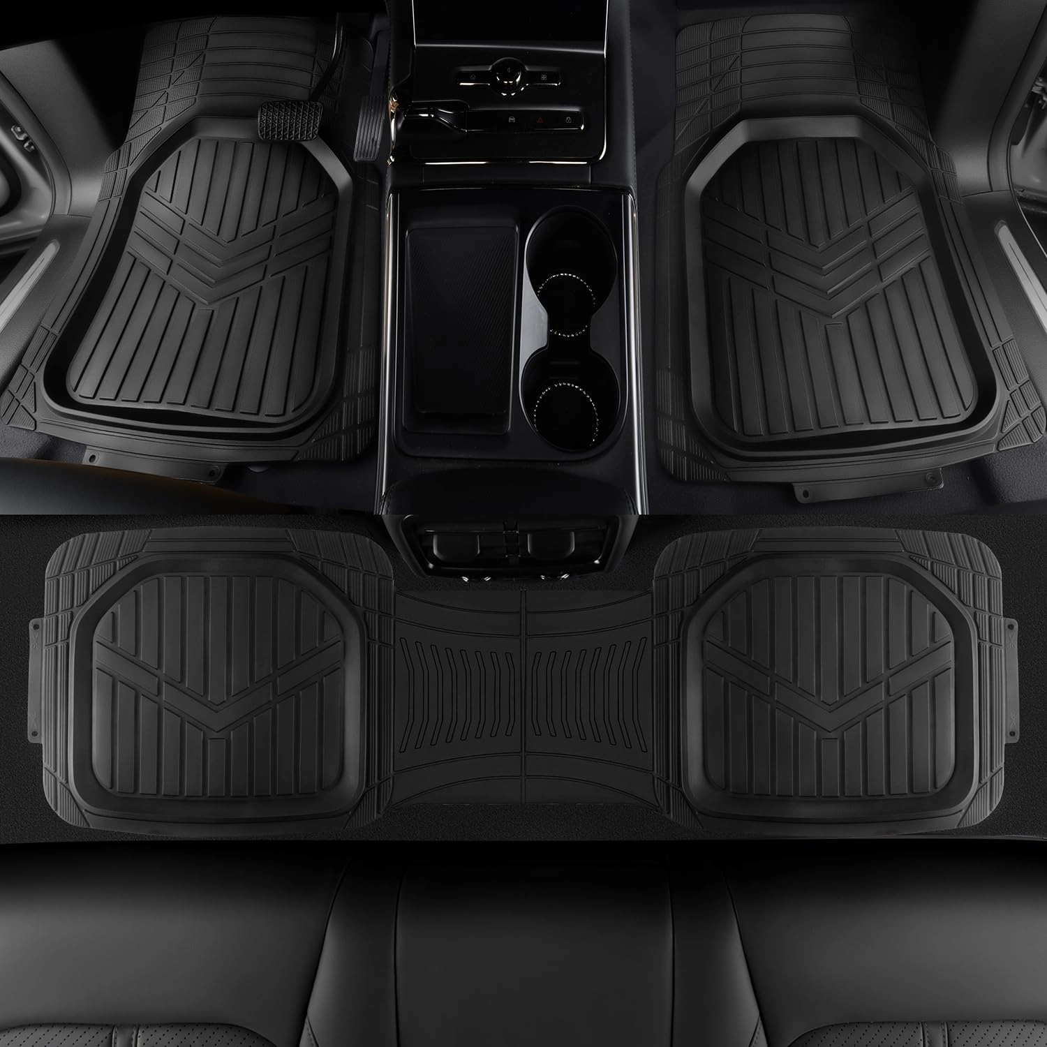 4-Piece Heavy Duty PVC Floor Mats with Cargo Liner - Black Universal Fit