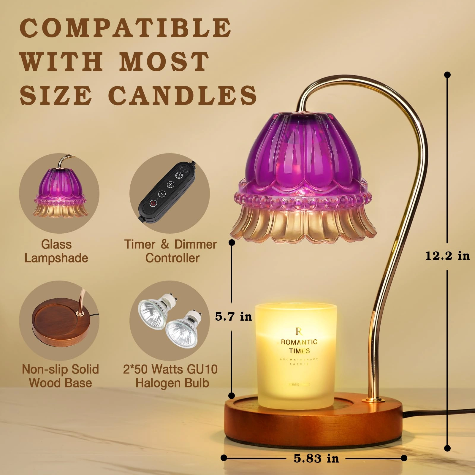 Candle Warmer Lamp - Purple Timer Dimmable