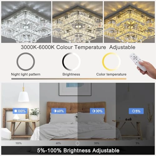 Crystal Ceiling Light - 3000k-6000k Dimmable