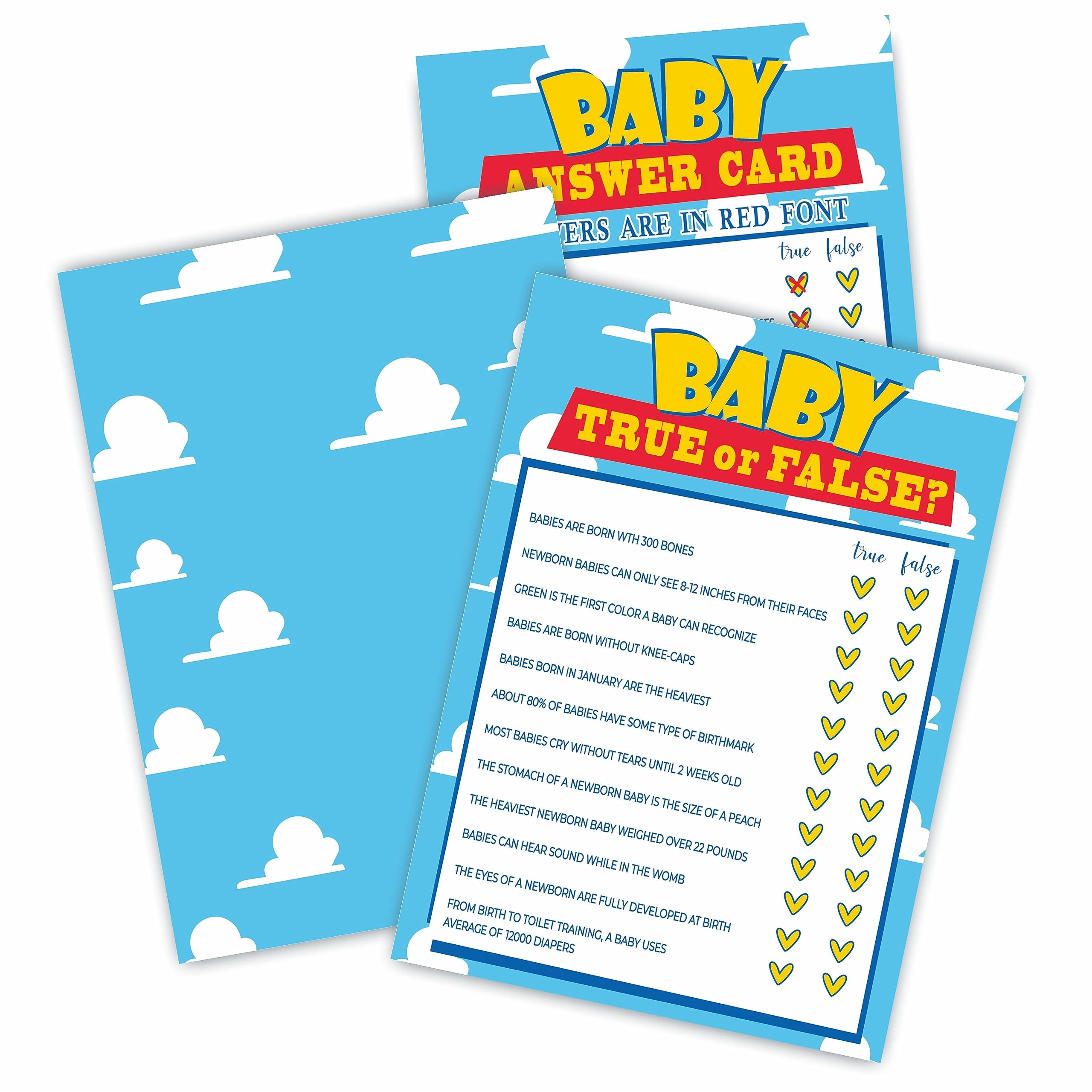 Baby Shower Trivia Game Cards - 30 Cards & 1 Answer Card