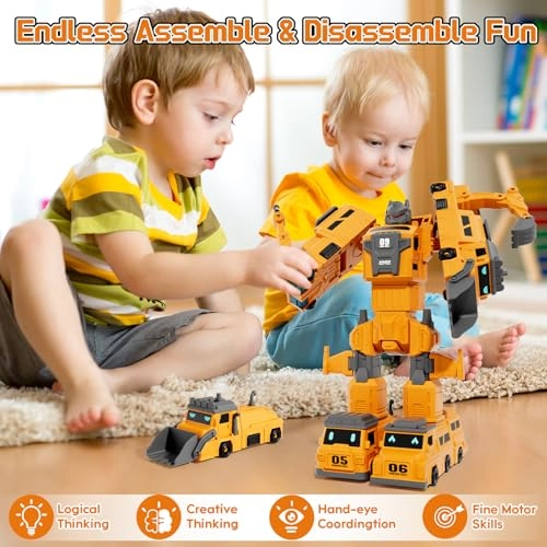 Magnetic Construction Vehicle Set - 10-in-1 3-8 Years Yellow