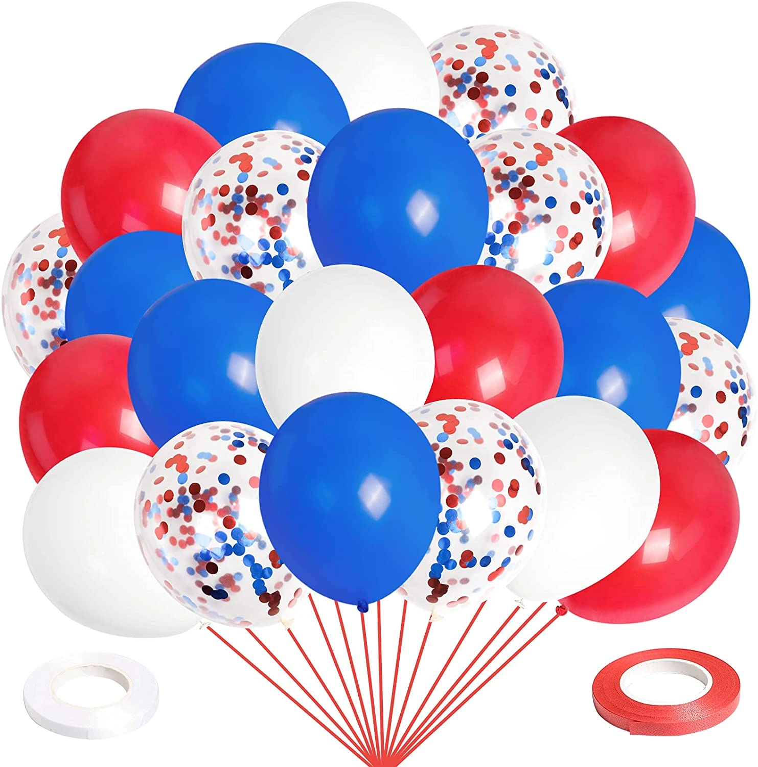 Latex and Confetti Balloons Set - 50-Pieces Birthday