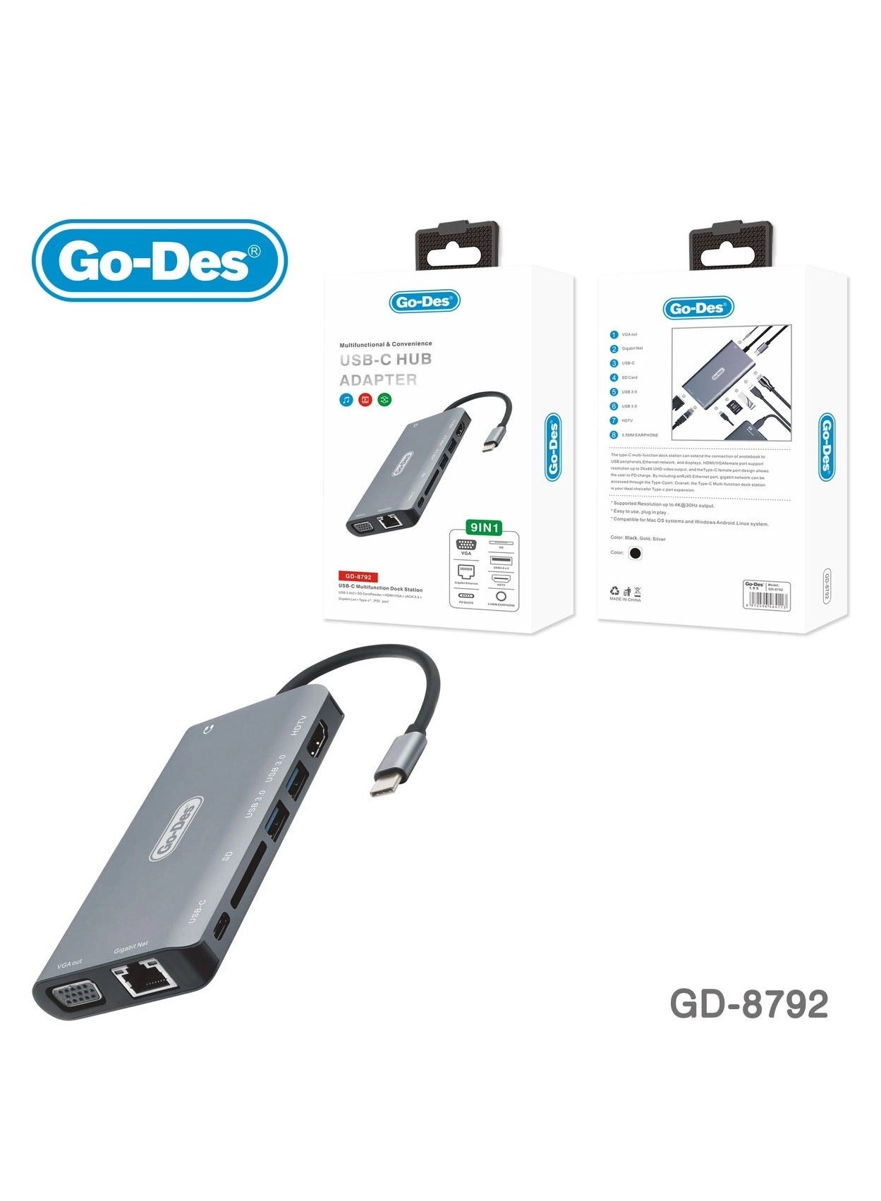 GO-DES GD-8792 - USB-C HUB HDMI