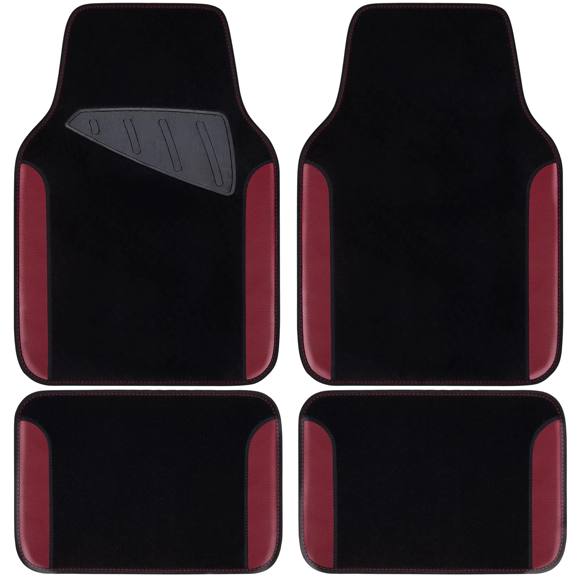 Universal Fit Car Floor Mats - Set of 4pcs Black and Burgundy