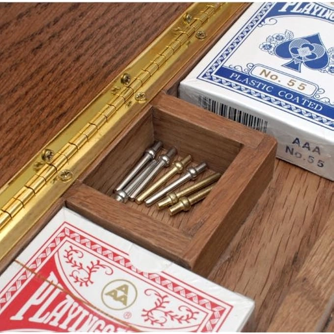 Cabinet Cribbage Set - Solid Oak 3 Track Metal Pegs