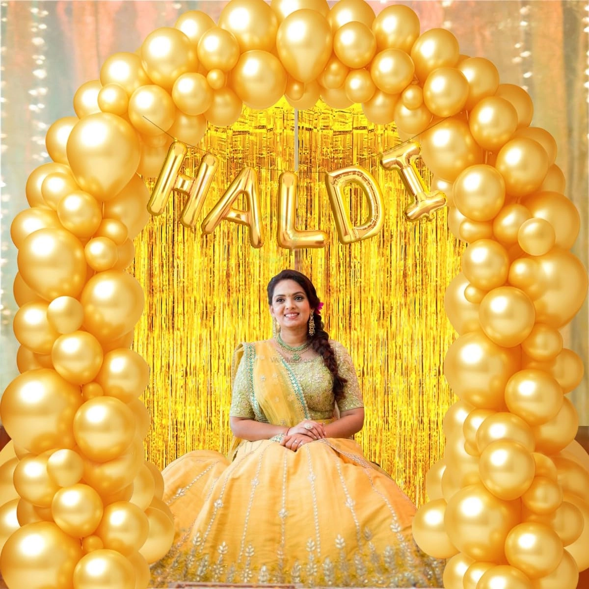 Haldi Ceremony Balloon and Curtain Combo - Pack of 57 Party Decoration