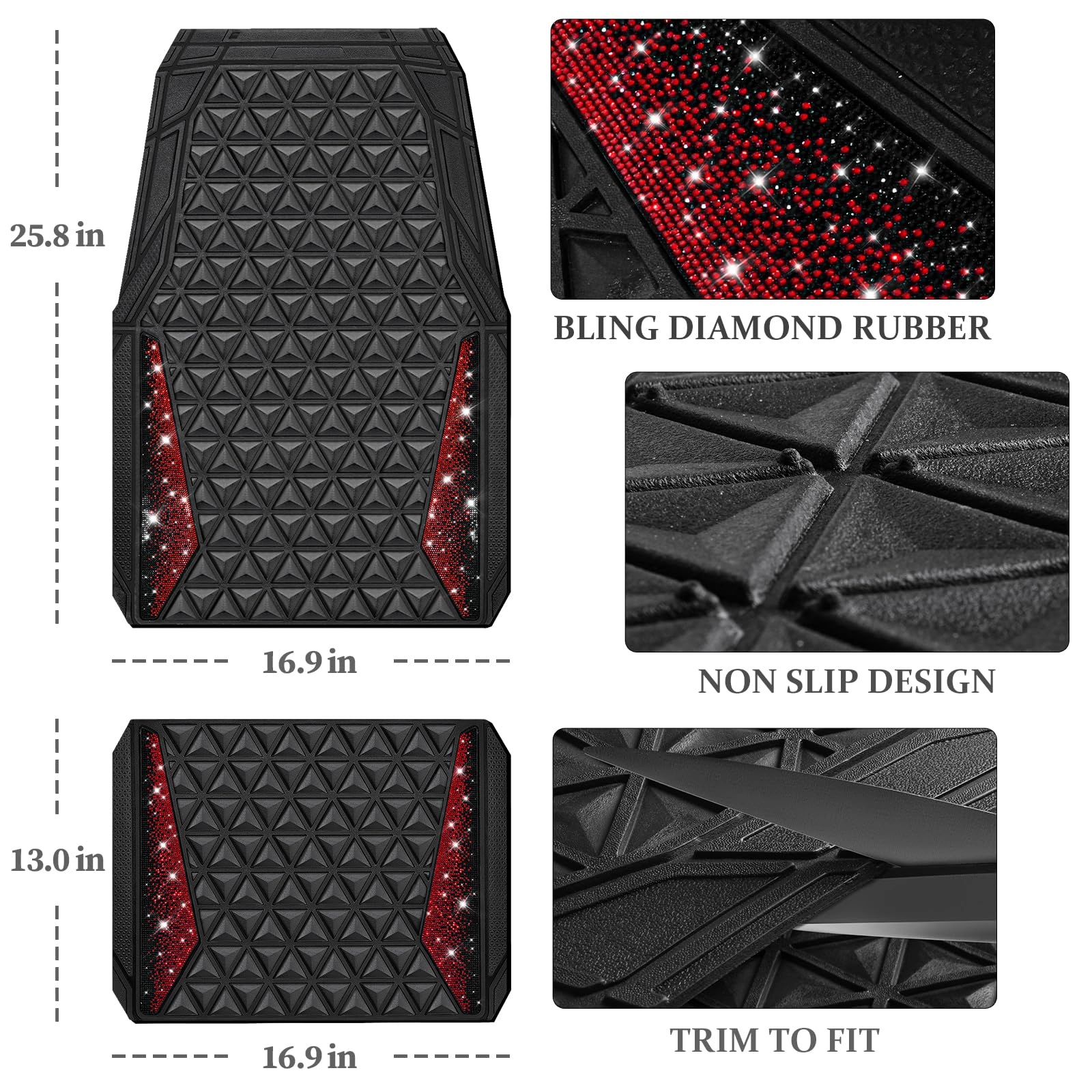 Bling Diamond Car Mats - 4.0 Count Universal Fit