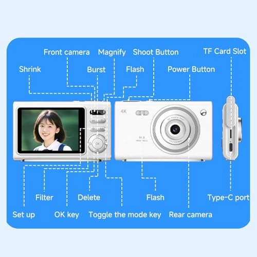 4K Digital Camera - 64MP 16X Zoom