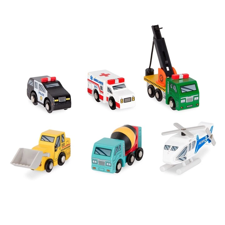 Battat Cement Truck + Ambulance + Helicopter + Tow Truck + Police Car + Excavator Truck - 6 pcs