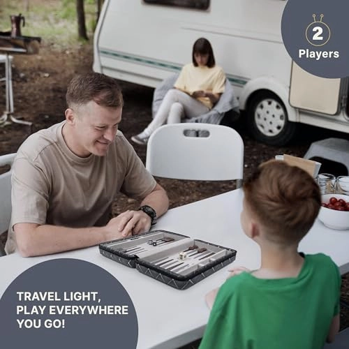 Magnetic Travel Backgammon Set - PU Leather 14" 32 Magnetic Pieces