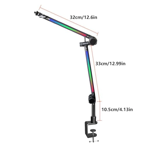 LED Microphone Arm Stand - Adjustable Boom 180Rotatable LED Lighting