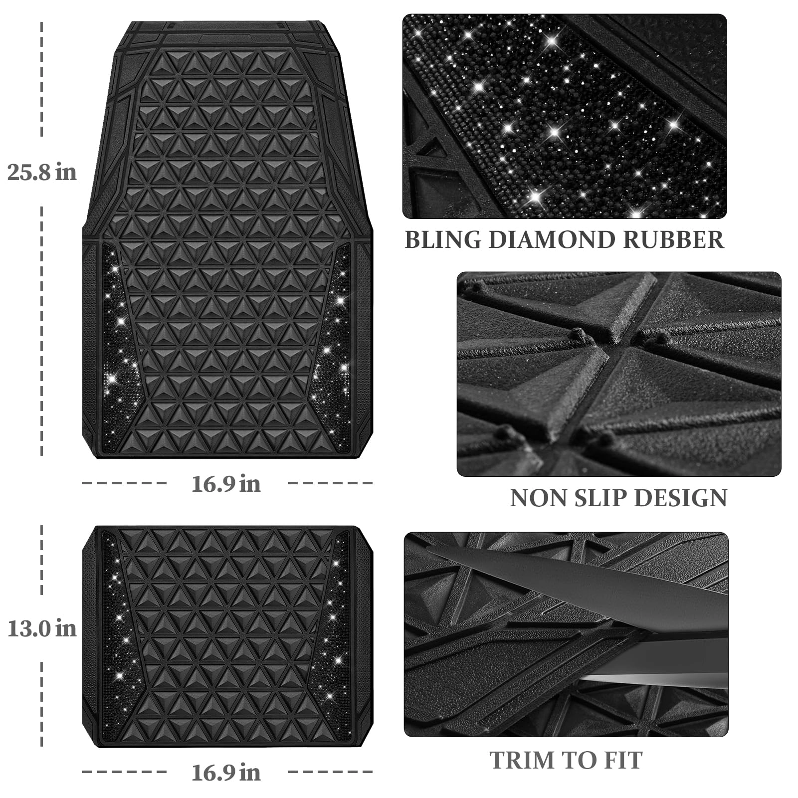 Bling Diamond Car Mats - 4.0 Count Universal Fit