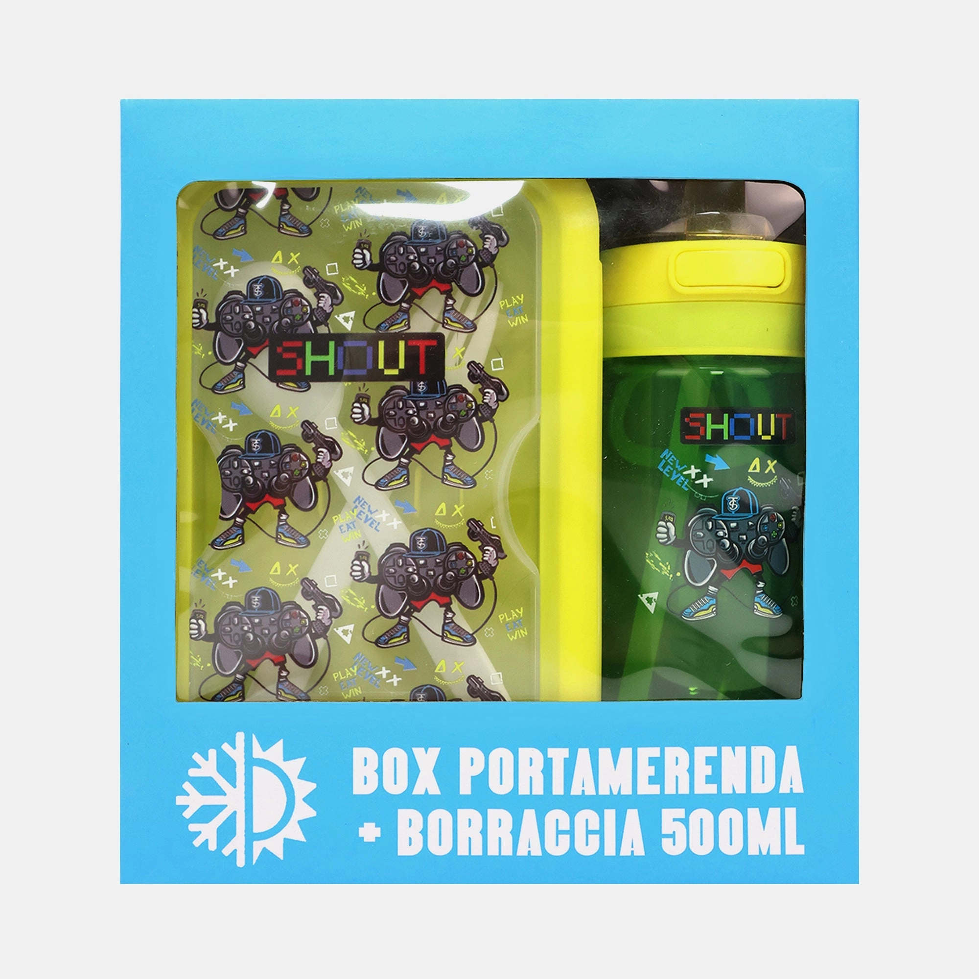 Shout Lunch Box - Gamer + Water Bottle - 500 ml + Spoon + Fork