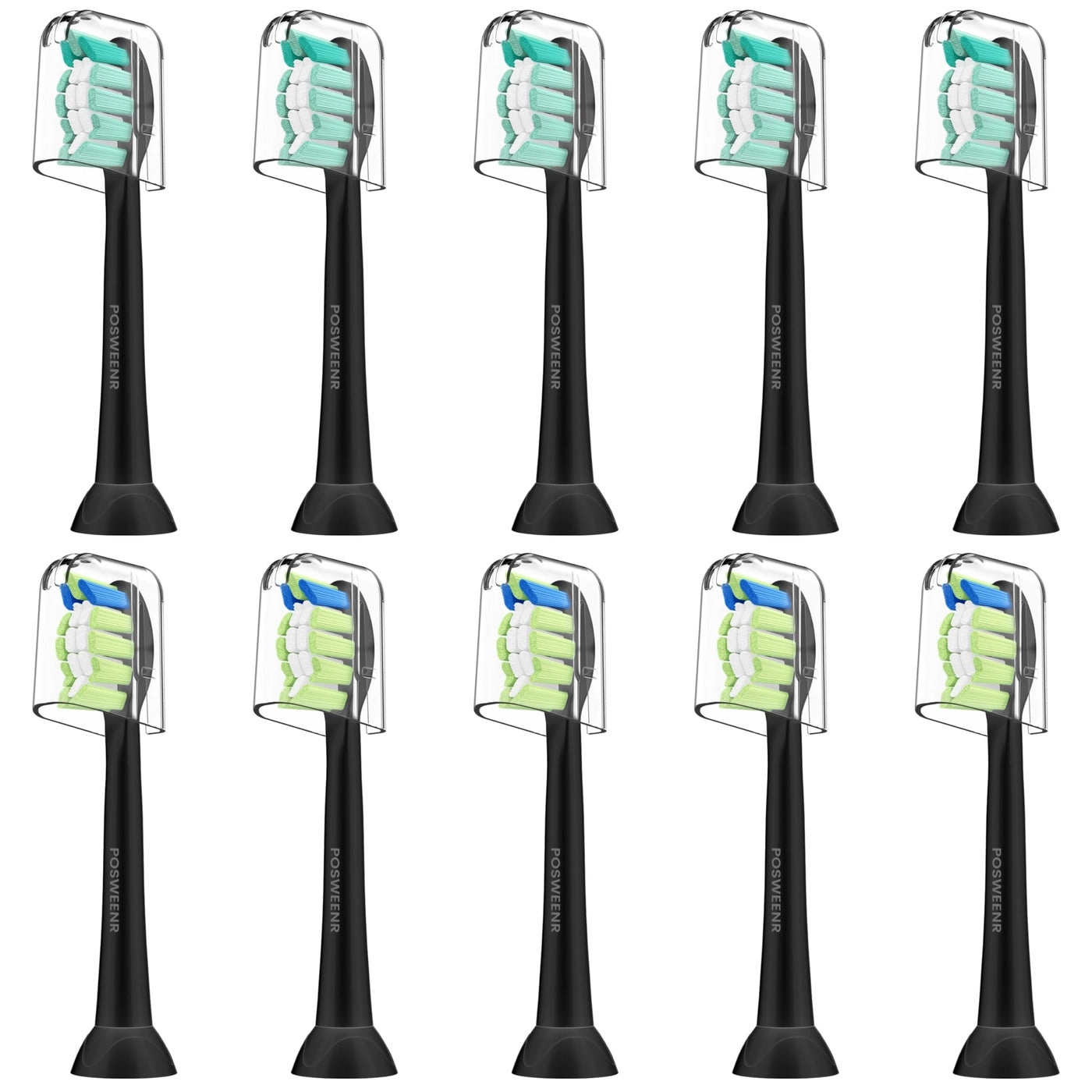 POSWEENR Replacement Toothbrush Heads - Electric 10 Pack Black