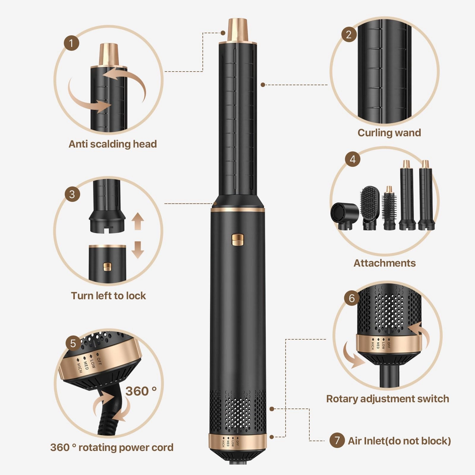 Hot Air Styler Brush Set - 5 in 1 800W 3 Level