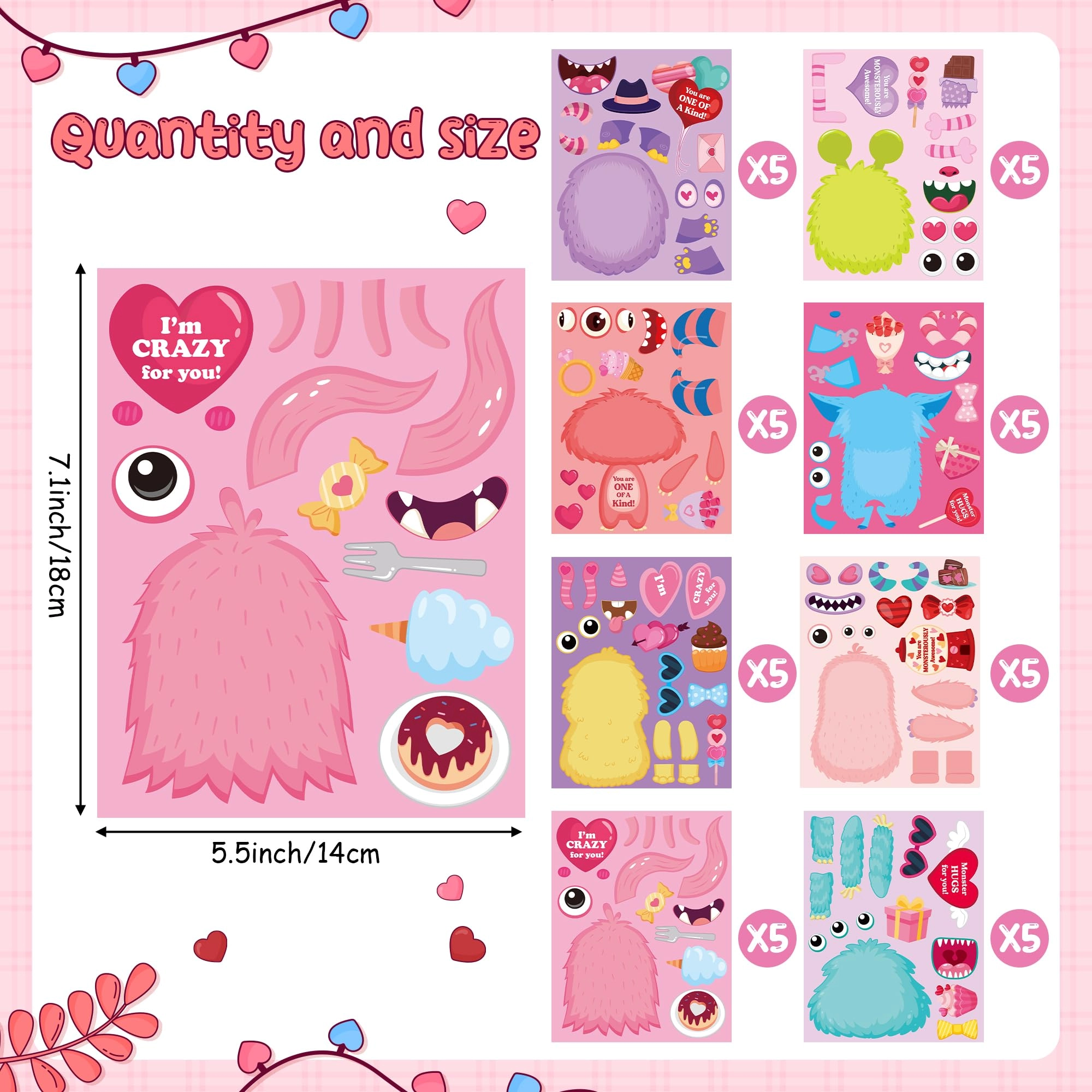 Valentines Monster Sticker Book 40 pcs