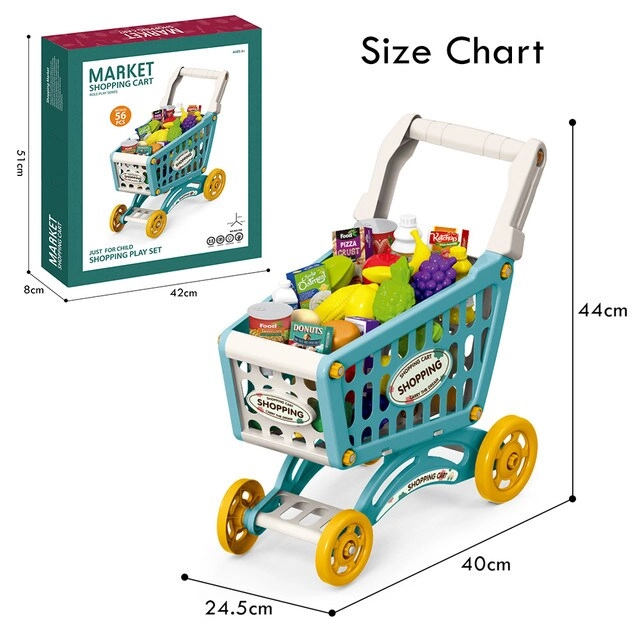 Role Play Market Shopping Cart Toy Set - 56 pcs