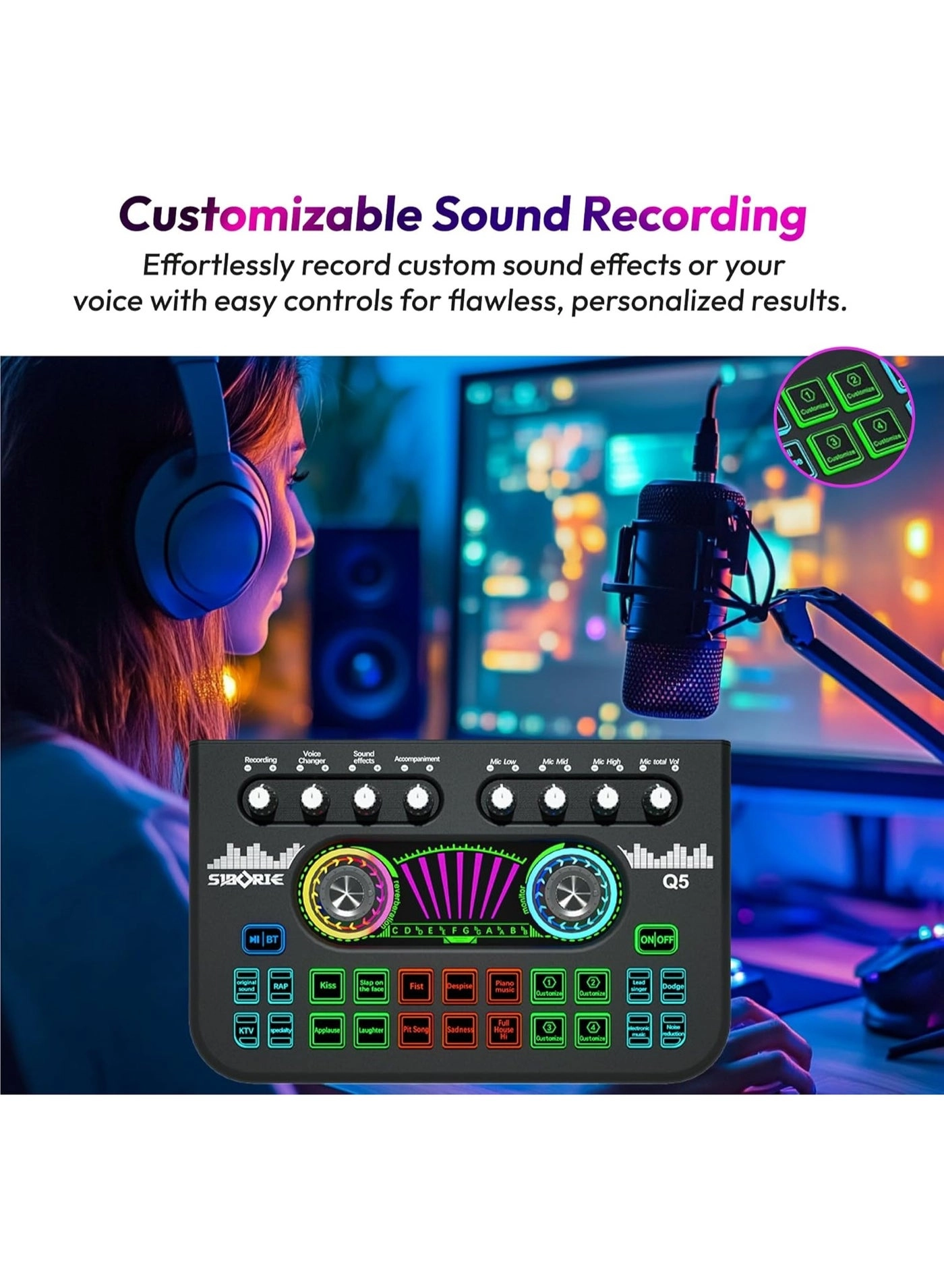 Gaming Audio Mixer Sound Board - Professional RGB Voice Changer
