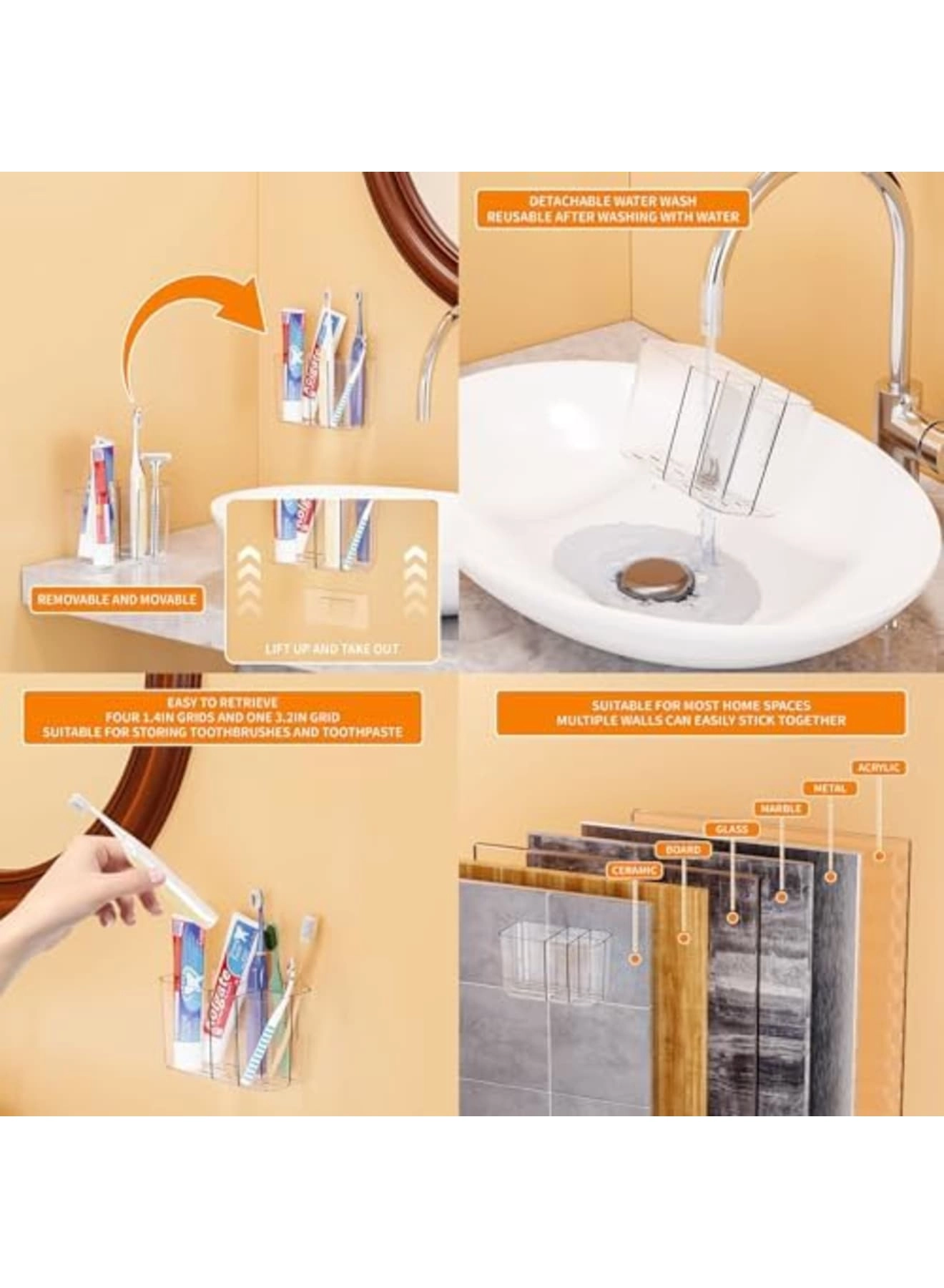 Toothbrush Holder - 4 Wall Mounted