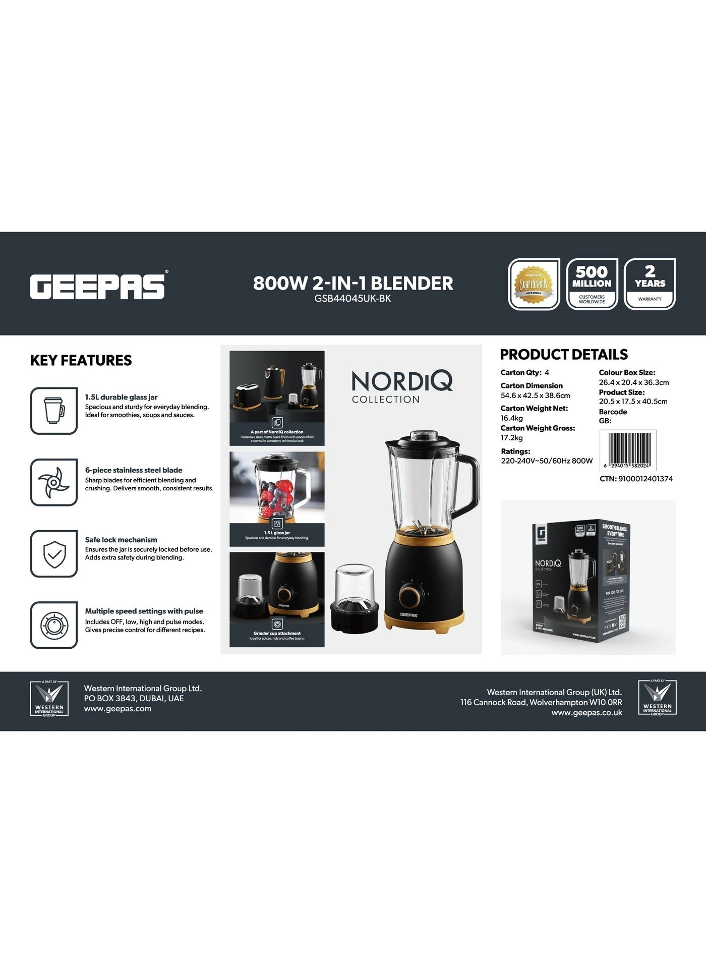 2-in-1 Blender with Grinder - 800 W