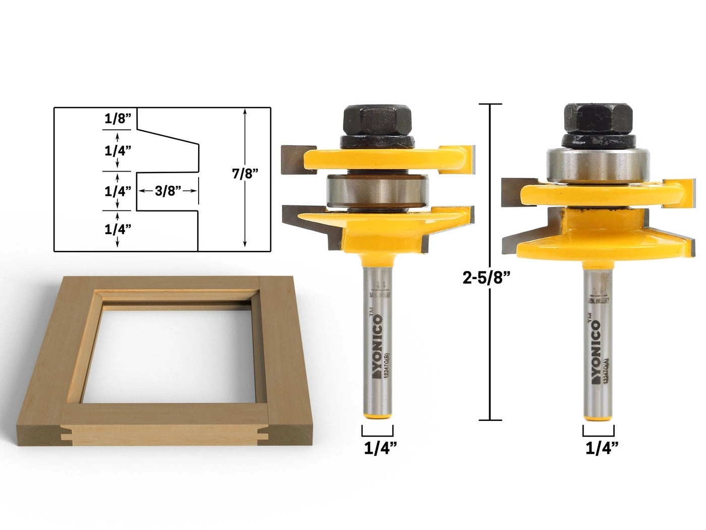 Cabinet Door Rail and Stile Router Bits - 2 Bit 1/4-Inch Shank