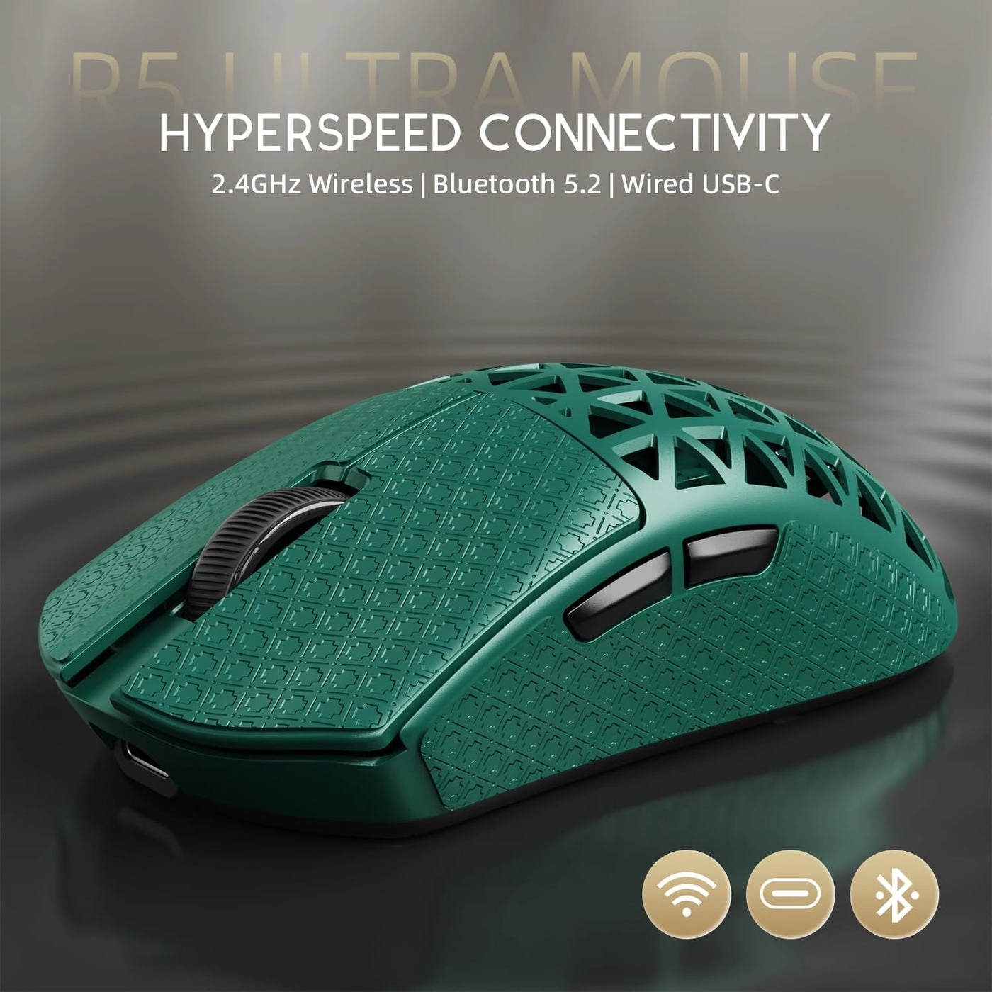 R5Ultra 8K Carbon Fiber Gaming Mouse - 2.4G Wireless Bluetooth USB