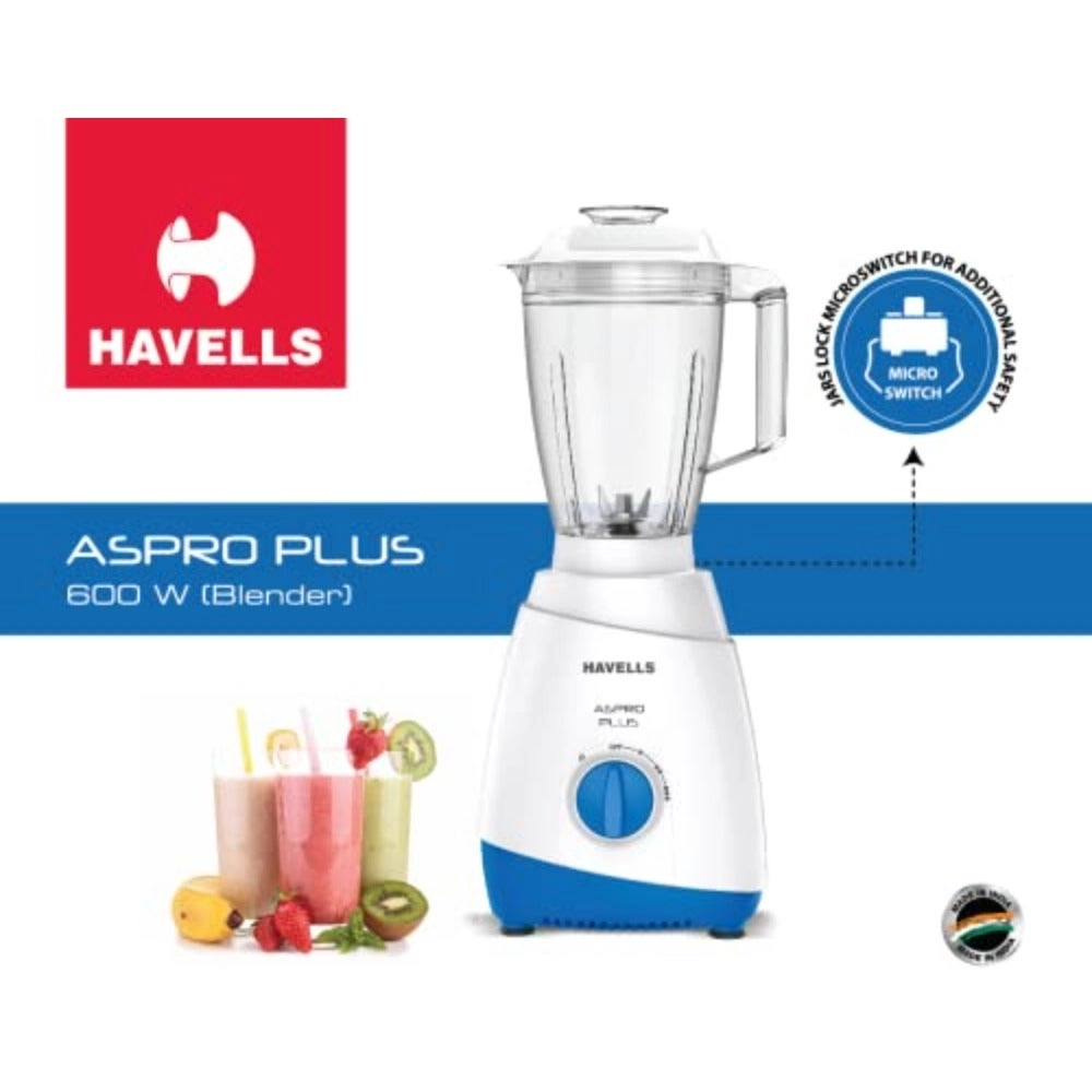 ASPRO Plus 600W - Jar Lock Microswitch for Additional Safety, Flow Breaker in Jars For Better Blending, 3 Speed with Pulse Function