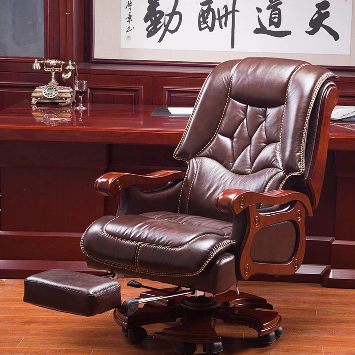 Desk Chair - PU Leather Brown High Back