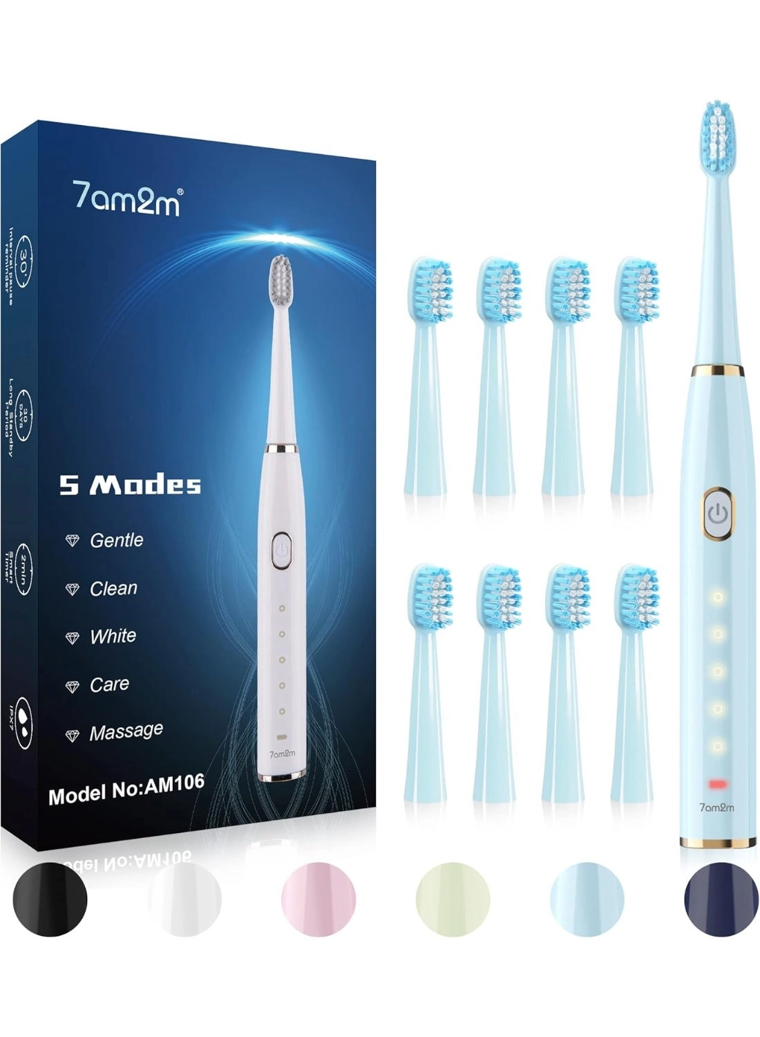 Sonic Electric Toothbrush - 8 Heads 5 Modes Midnight Black