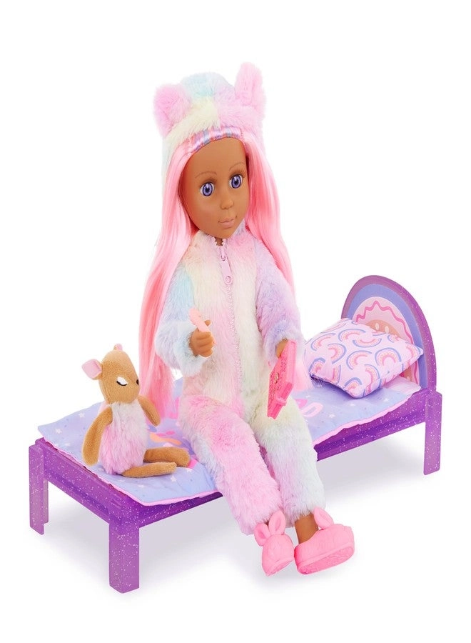 Glitter Girls Rafa Fashion Doll - 14-Inch Pink Hair + Bedtime Playset - Bed & Accessories Ages 3+