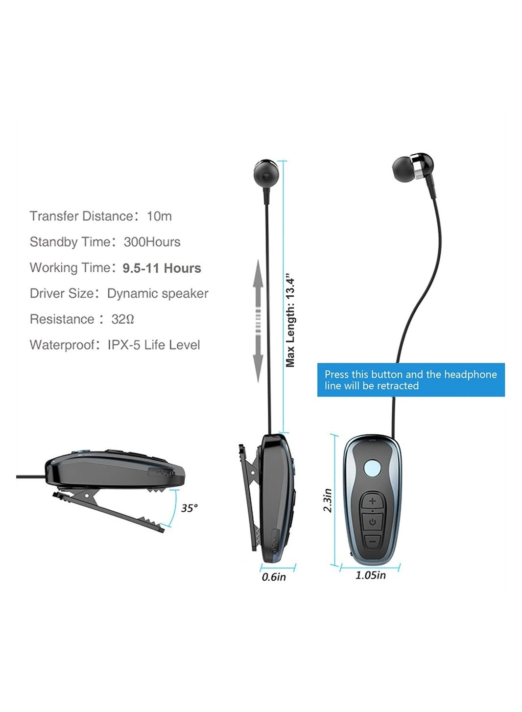 Retractable Bluetooth V5.0 Wireless Earphone