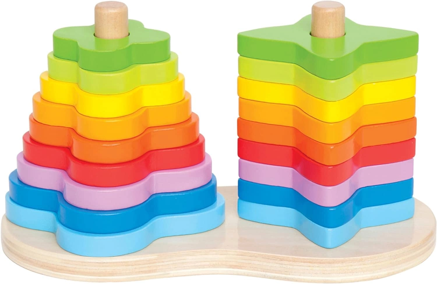 Double Rainbow Stacker - Wooden nine colours two shapes