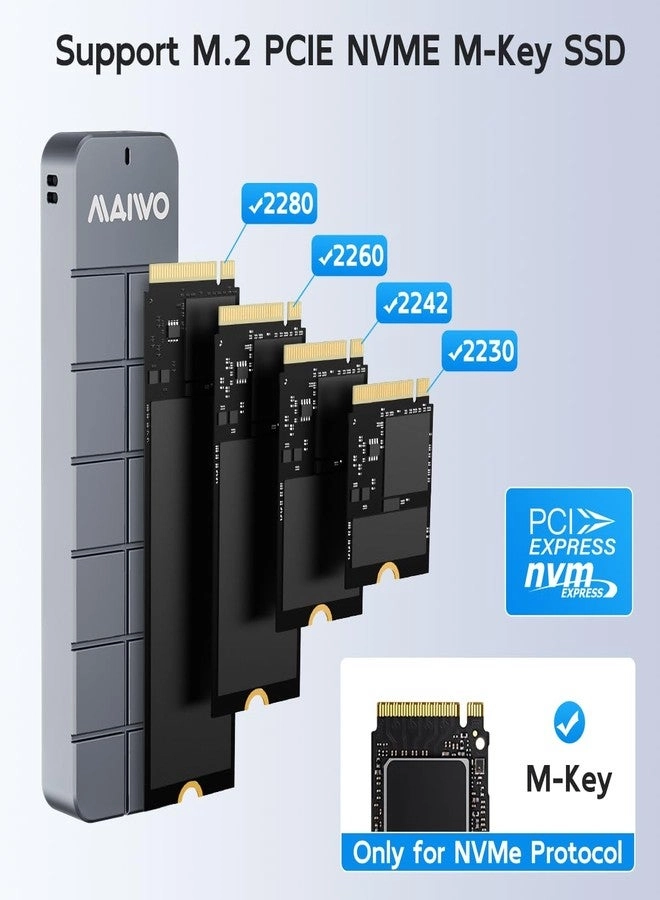 M.2 NVMe SSD Enclosure - USB3.2 GEN2 M-Key 2230/2242/2260/2280mm