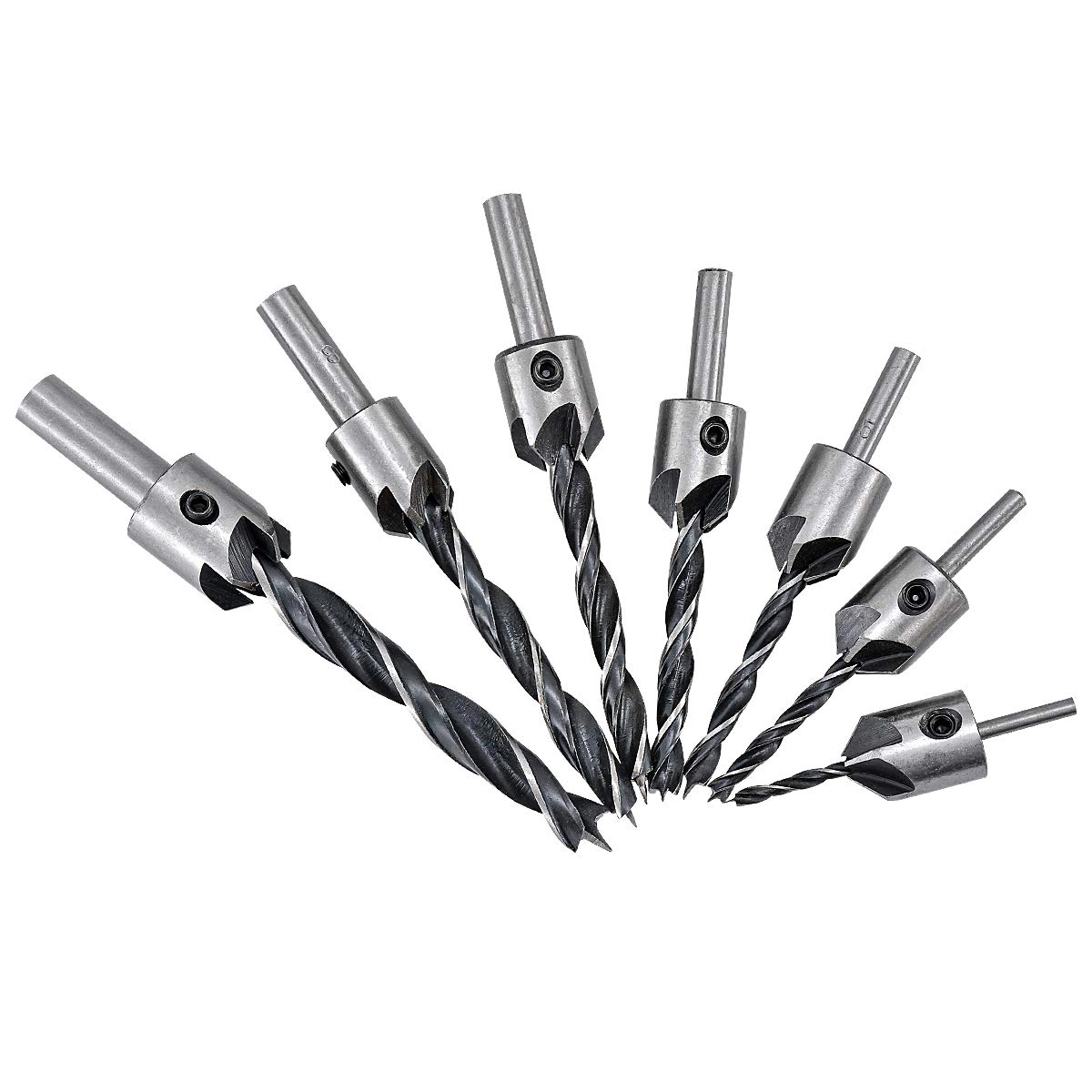 HOHXEN Countersink Drill Bit Set - High Speed Steel (HSS) 7 pieces 3 mm, 4 mm, 5 mm, 6 mm, 7 mm, 8 mm, 10 mm