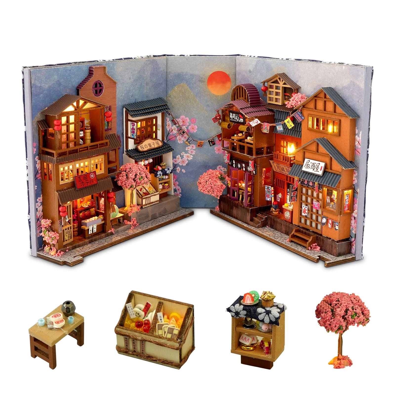GuDoQi Book Nook Kit - Sakura B Wood