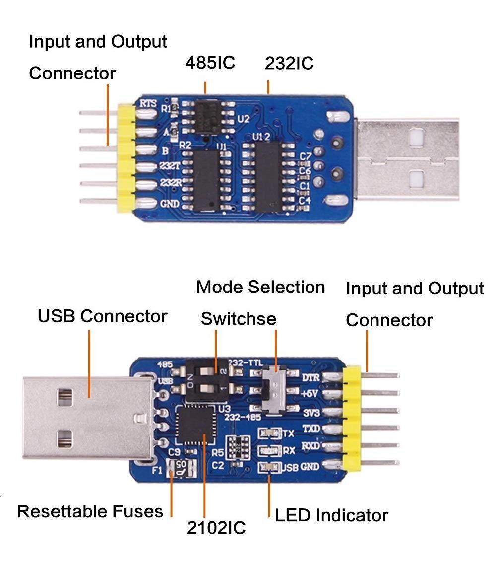 UART USB to Serial Converter - 6-in-1 USB to TTL/RS485/232 CP2102