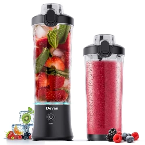 Devan Portable Blender - USB Rechargeable Waterproof BPA-Free Cup Travel Lid Black