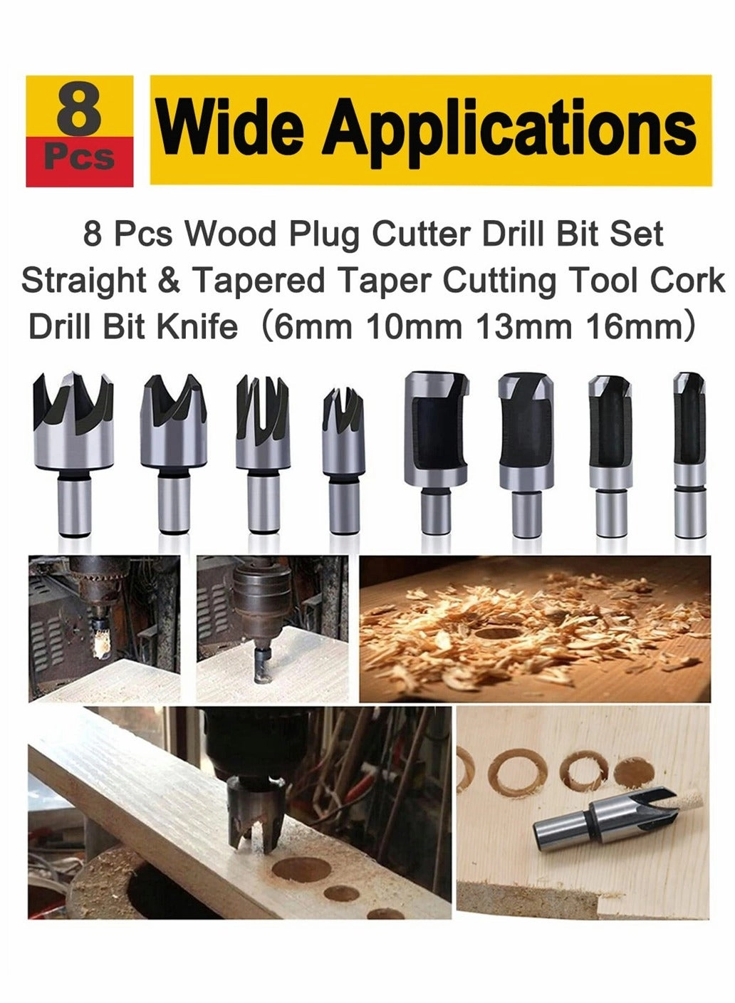 Wood Plug Cutter - 45# carbon steel 8 piece(s) 6mm 10mm 13mm 16mm