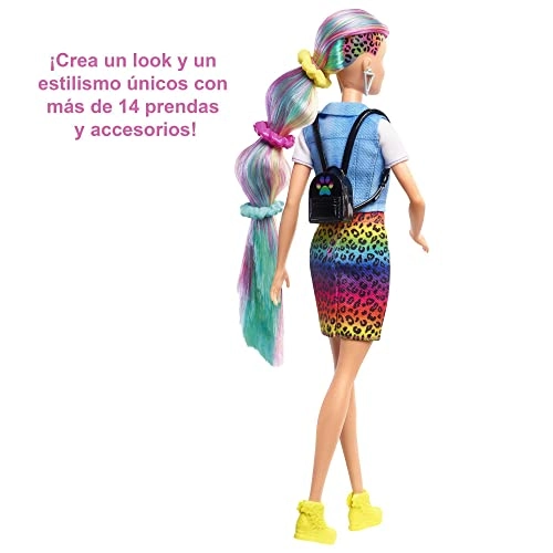 Leopard Rainbow Hair Doll - Color-change Hair 16 Accessories Ages 3+