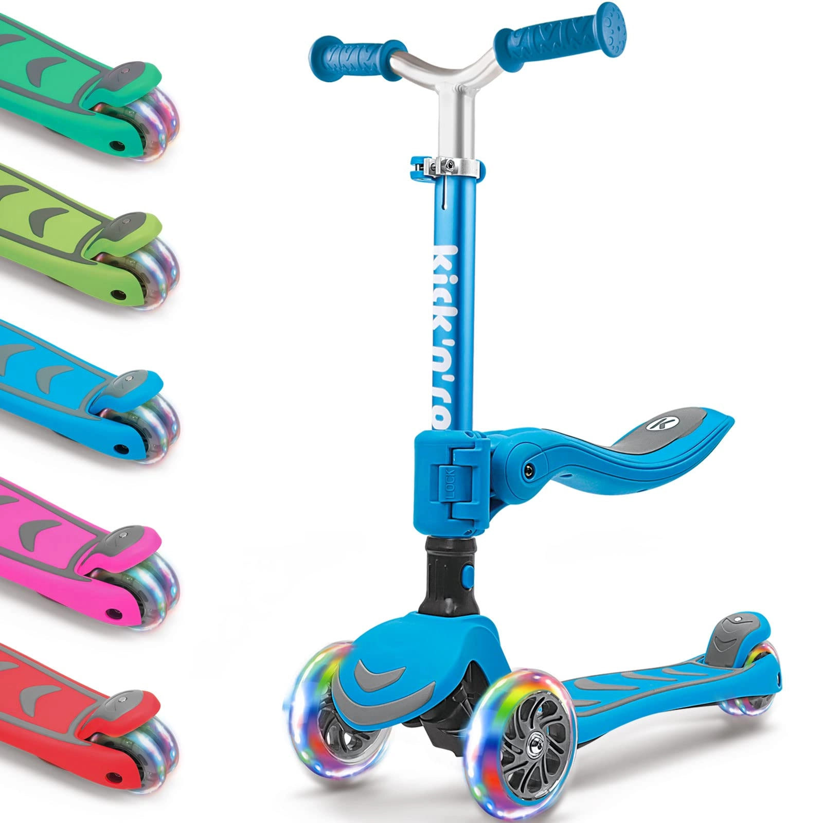 kick'n'roll 2-in-1 Scooter T-bar 3-Wheel Kick Scooter – LED Foldable Suspension + Seat